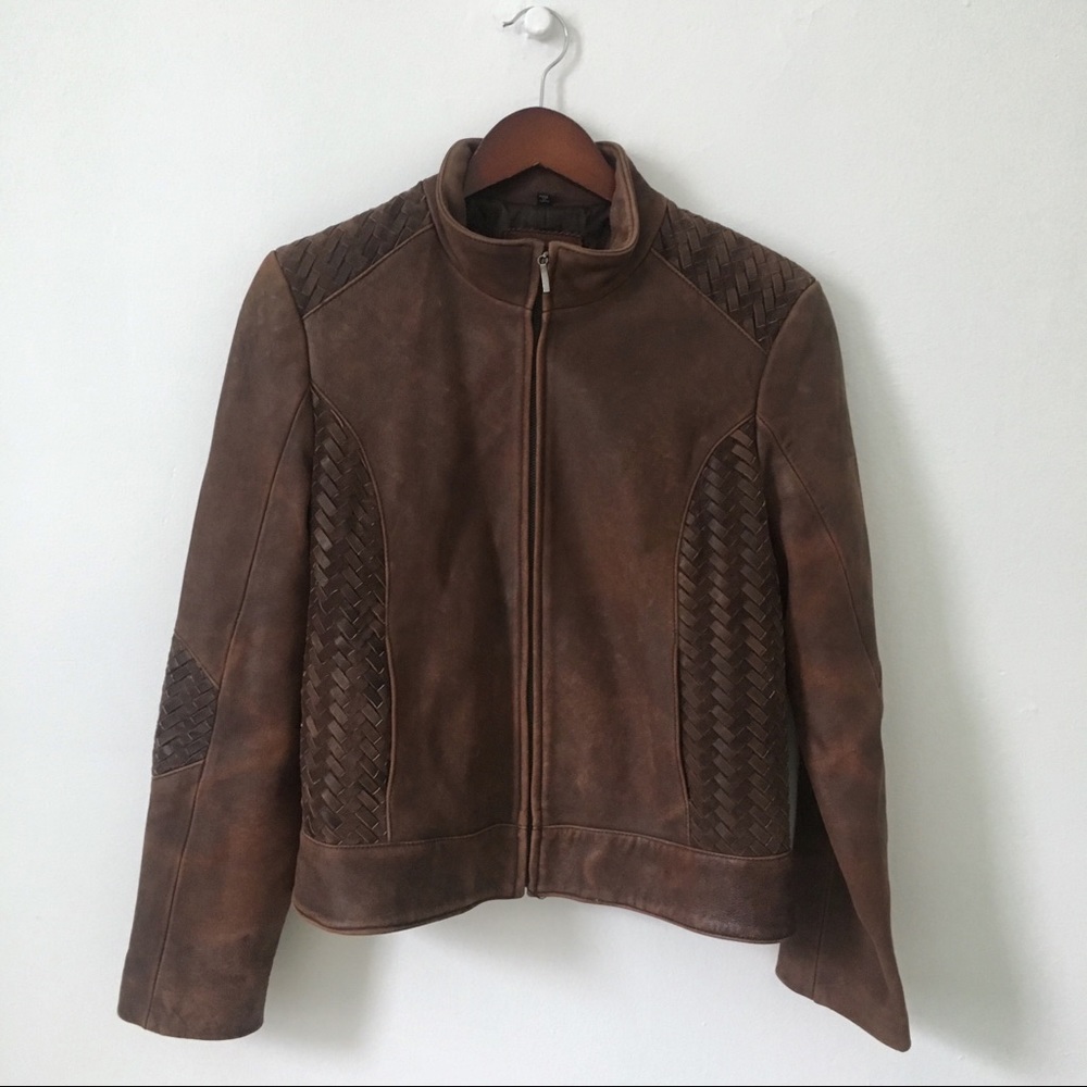 Vintage | brown leather basket weave jacket | L